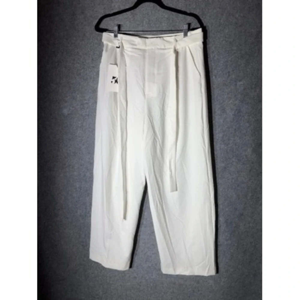 Zara High Rise Wide Leg Trousers White Relaxed Fit Pants Size L NEW Quiet Lux - Picture 2 of 9